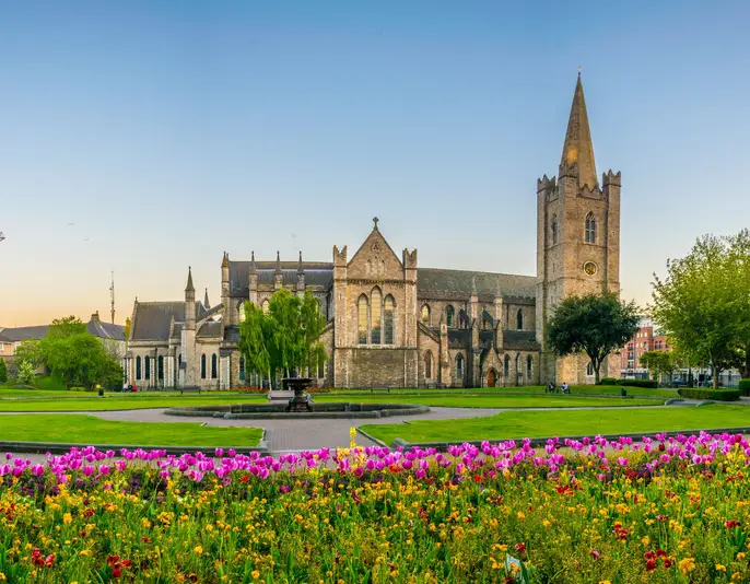 Night view of the St. Patrick's Cathedral in Dublin, Ireland