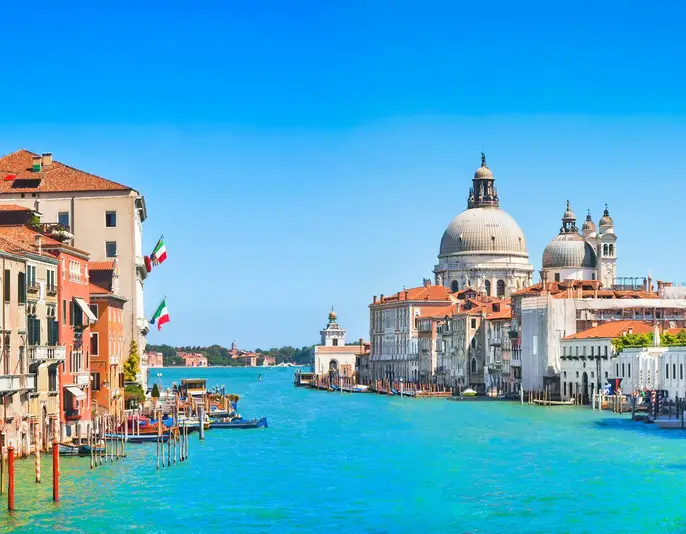 Panoramic view of Canal Grande with Basilica di Santa Maria della Salute in Venice, Italy